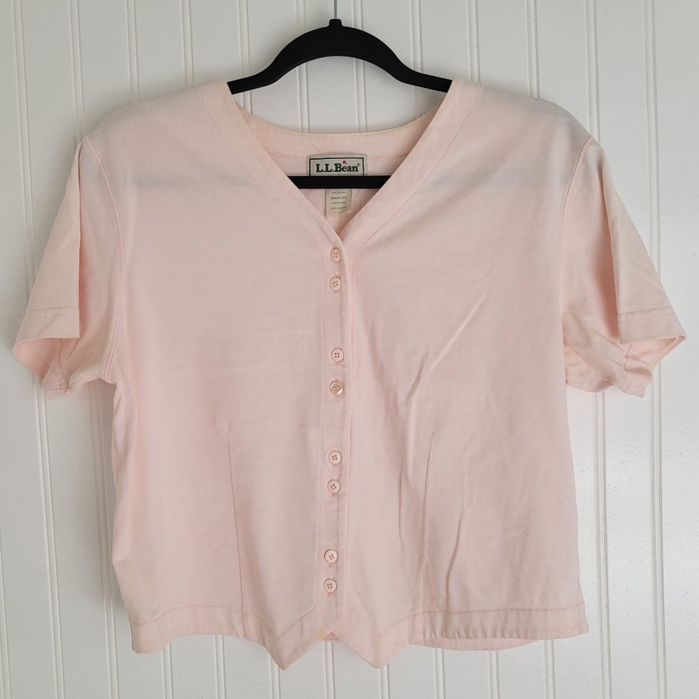 L. L. Bean - Light pink button up short sleeve cotton shirt